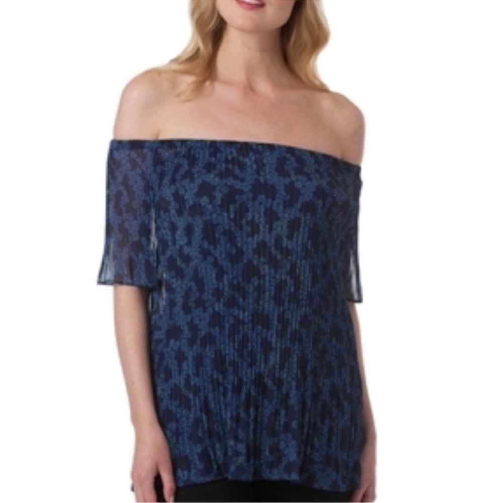 Michael Kors Sheer Blueberry Floral Print Off Shoulder Blouse Top 1X NWT  Blue - Picture 11 of 11
